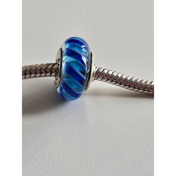 PANDORA Blue Swirl Murano Glass Charm in Sterling Silver 925 - Picture 3 of 4